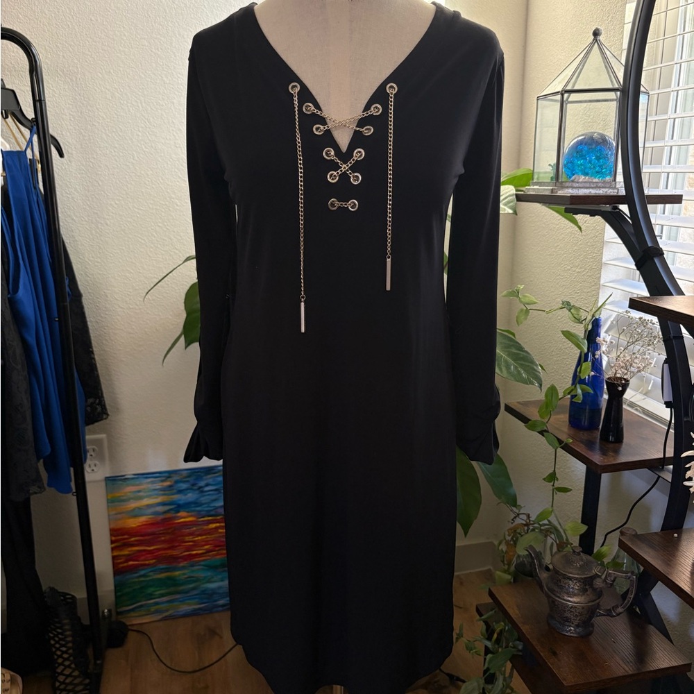 Michael Kors Black Long Sleeve Lace-Up Dress